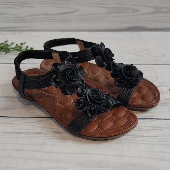 Patrizia Shoes - Patrizia By Spring Step Nectarine Black Floral Sandals Womens Size 8